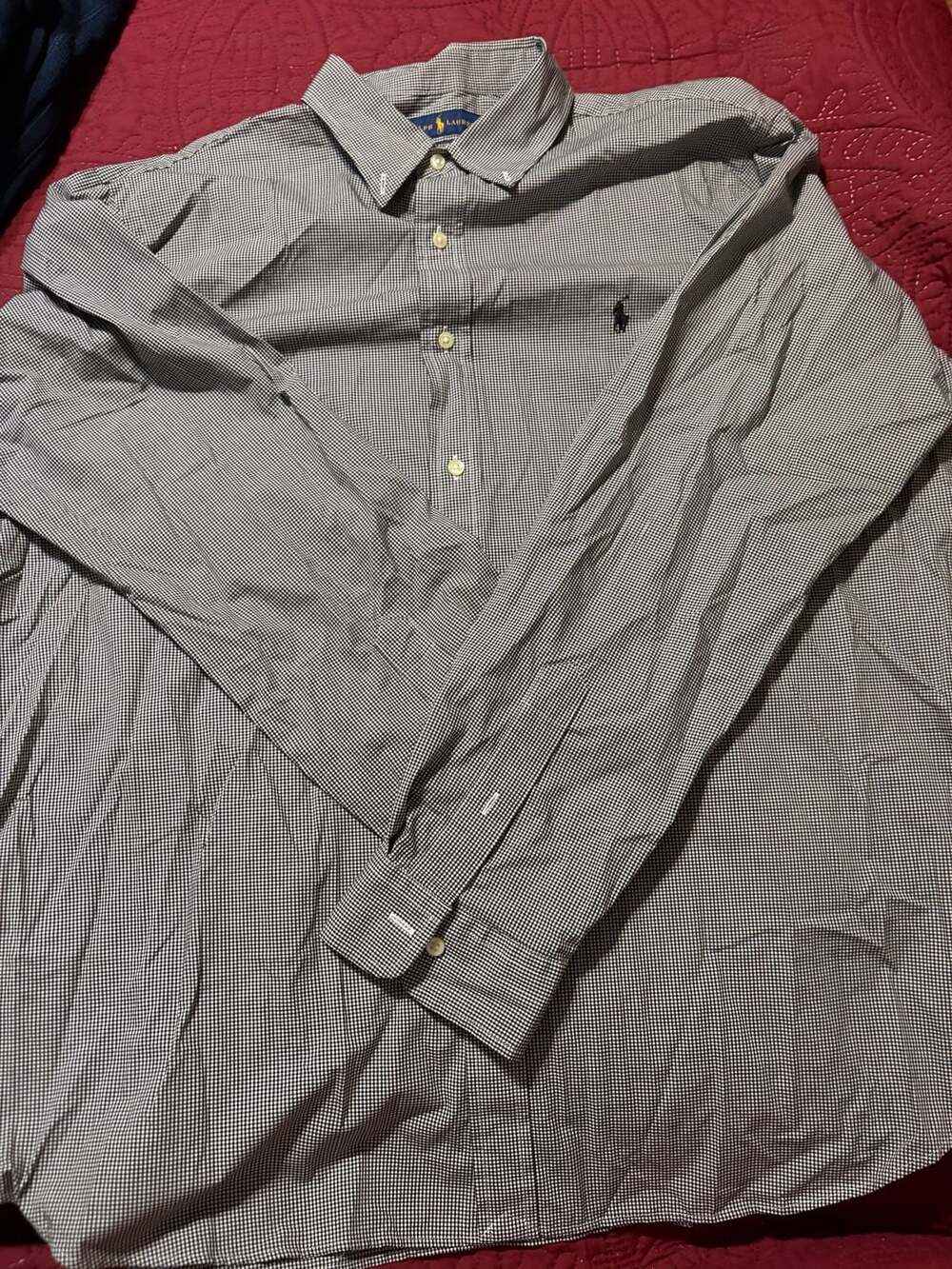 Ralph Lauren Button Up Shirt Size XXL 18 1/2 Black White Gingham Check